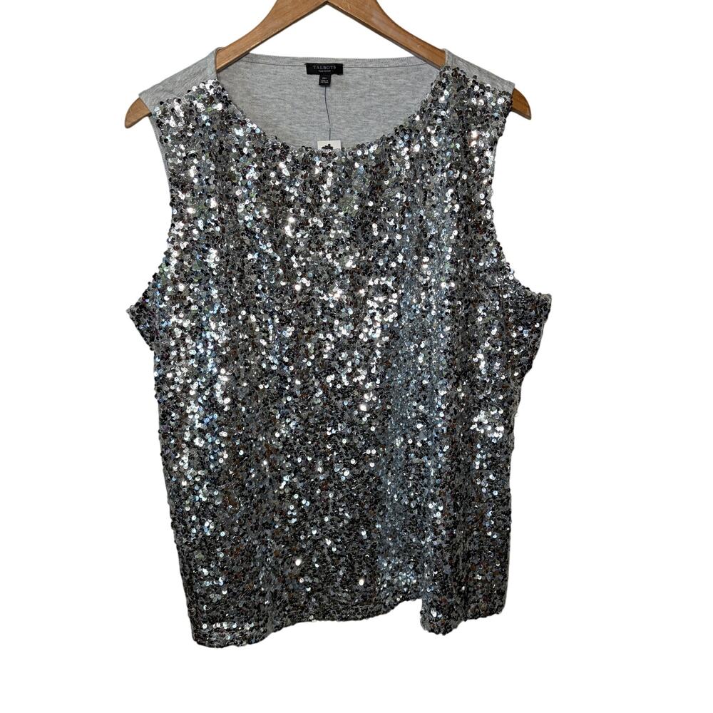 Talbots NWT Top Silver Sequin Sleeveless Tank Evening Event Cocktail Bling 2XP